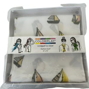 ColorPlay Womens Scarf Sailboats Print Versatile 6” X 72” White Yellow New